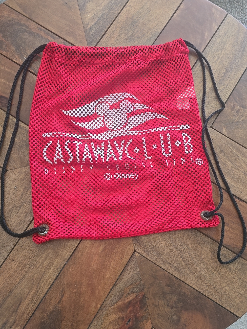 Disney Cruise Line Red Mesh Drawstring Backpack with White Logo